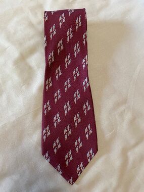 Vito Rufolo Silk Necktie handmade maroon with blue & gold pattern